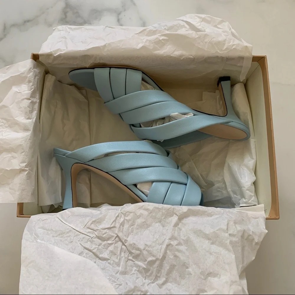 New Wandler Louie woven Italian leather mules in Sky blue EU 39